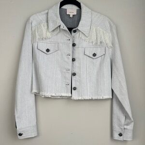 Cinq à Sept Light Gray Jean Jacket with Lace